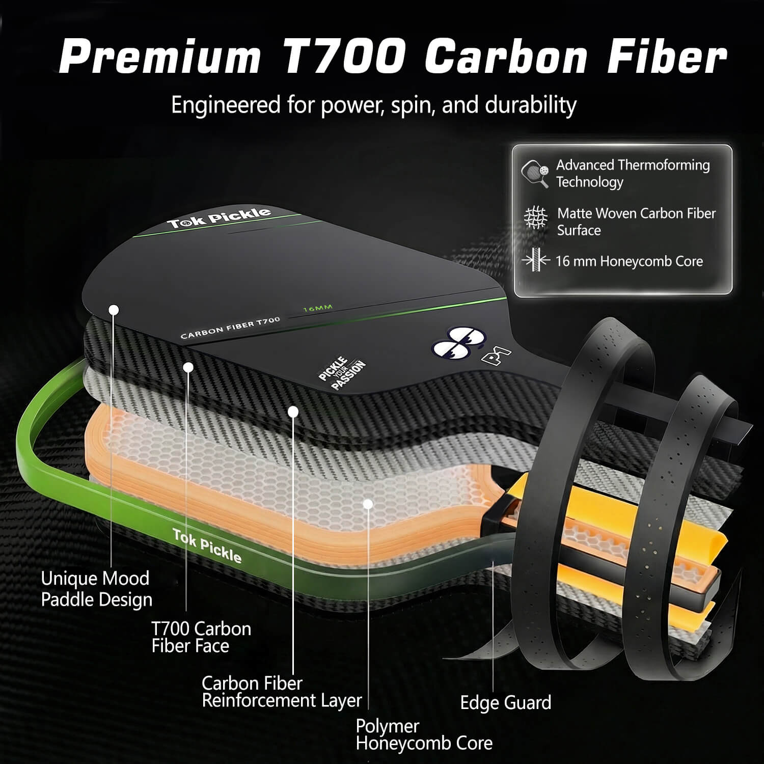 T700 Carbon Fiber Pickleball Paddle