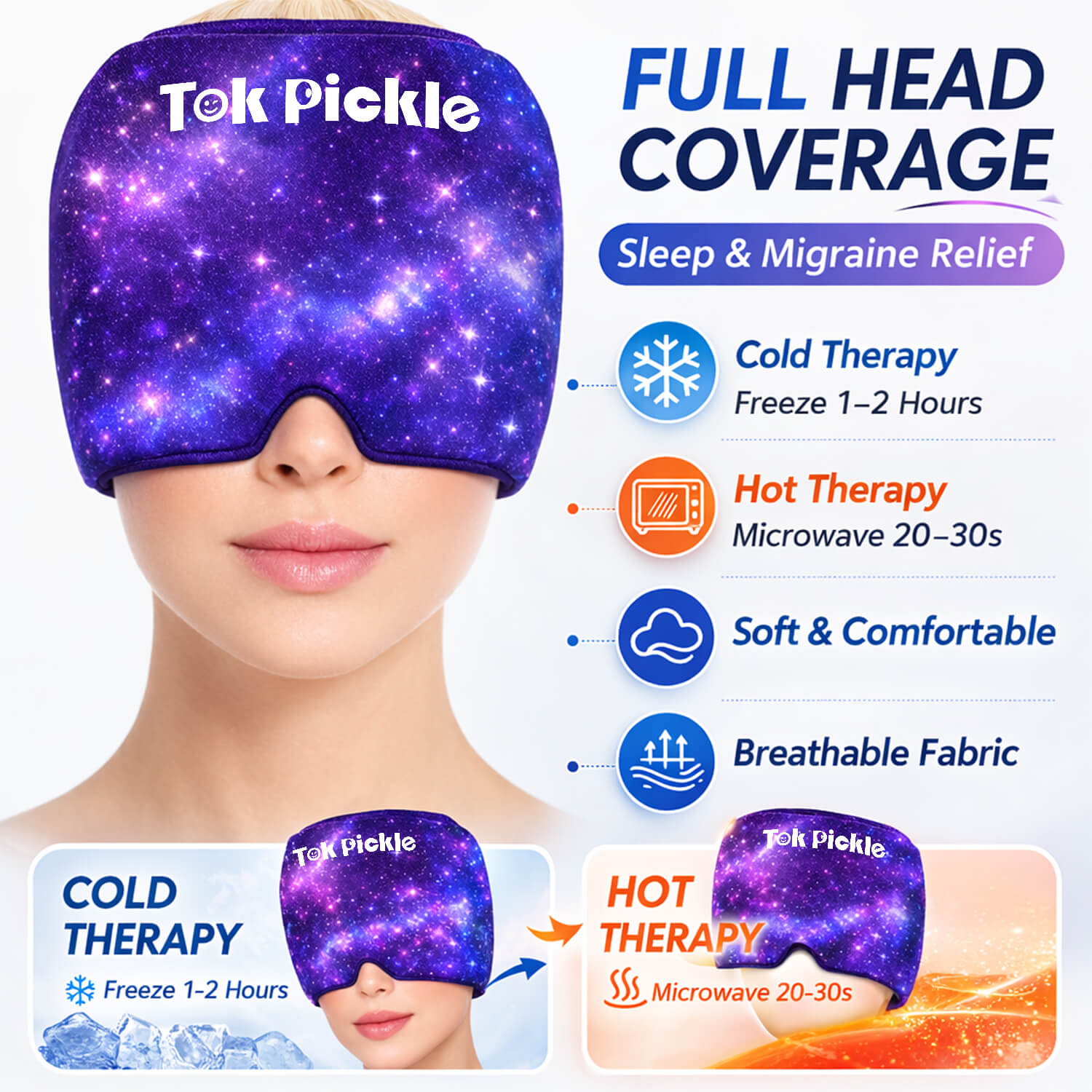 Cooling Gel Head Wrap – Hot & Cold Therapy Headache Relief Mask