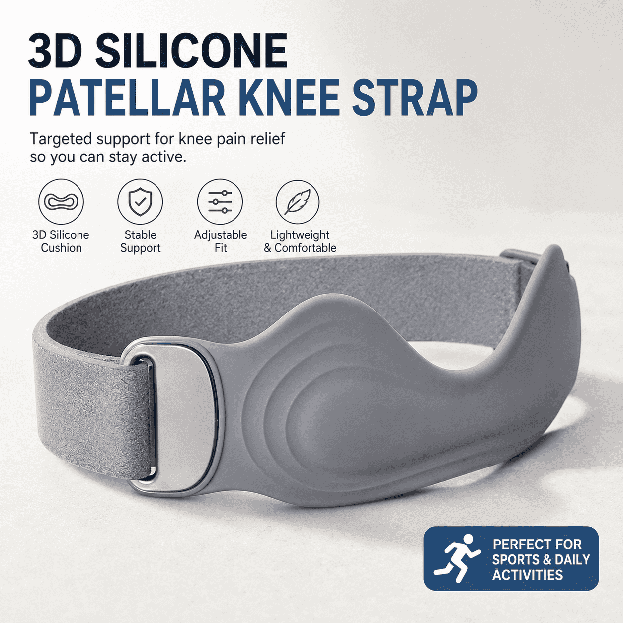 3D Silicone Knee Strap | Adjustable Patellar Support Brace